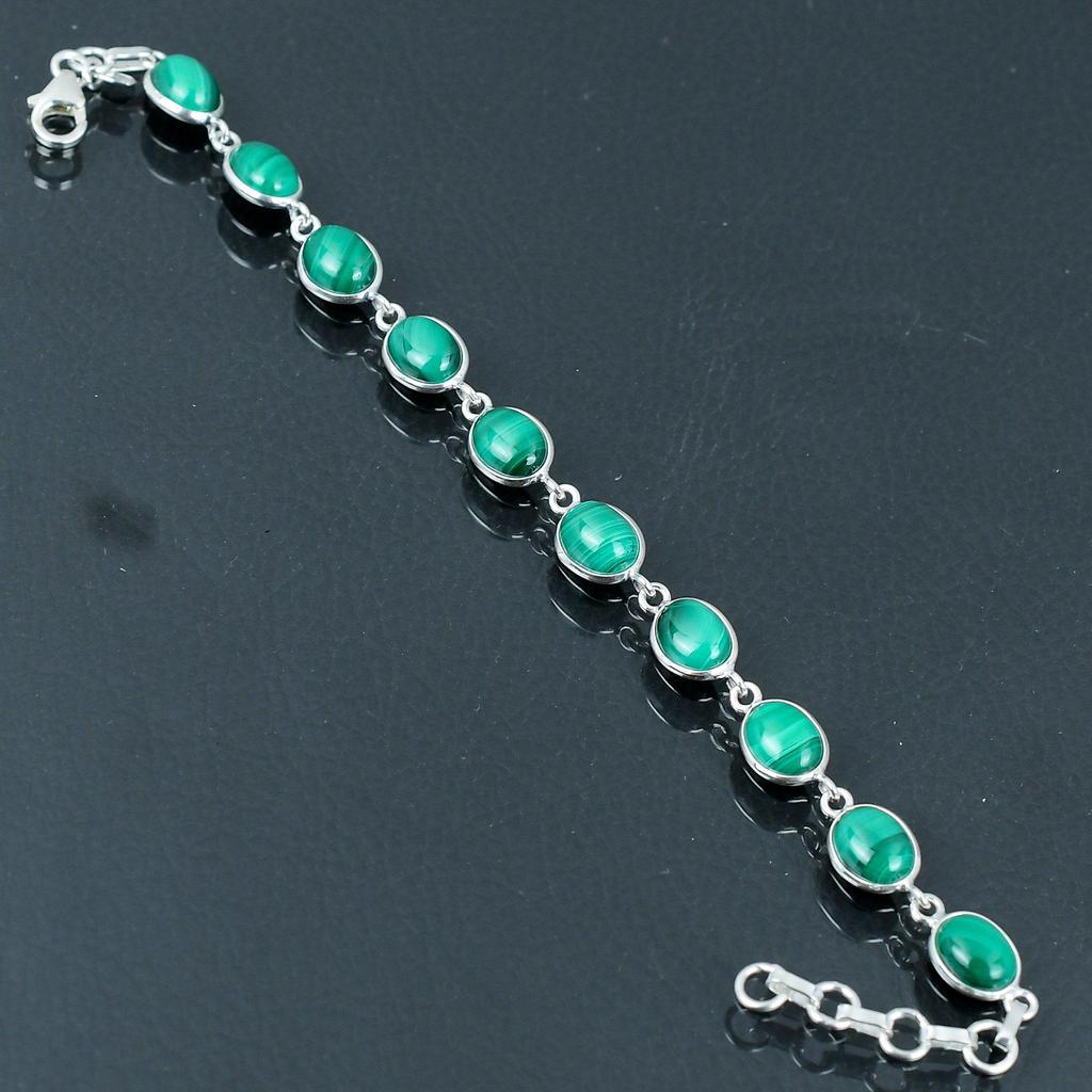 Natürliches Malachit-Edelsteinarmband, 925 Sterling Silber, 7 Zoll bis 8 Zoll Gliederarmband, handgefertigtes Armband Schmuck Geschenk zum Valentinstag