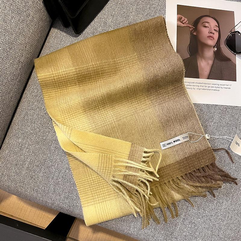 Luxury Winter 100% Wool Scarf Women Gradient Cashmere Handkerchief Warm Pashmina Female Shawl Wrap Soft Bufanda Scarves Stole