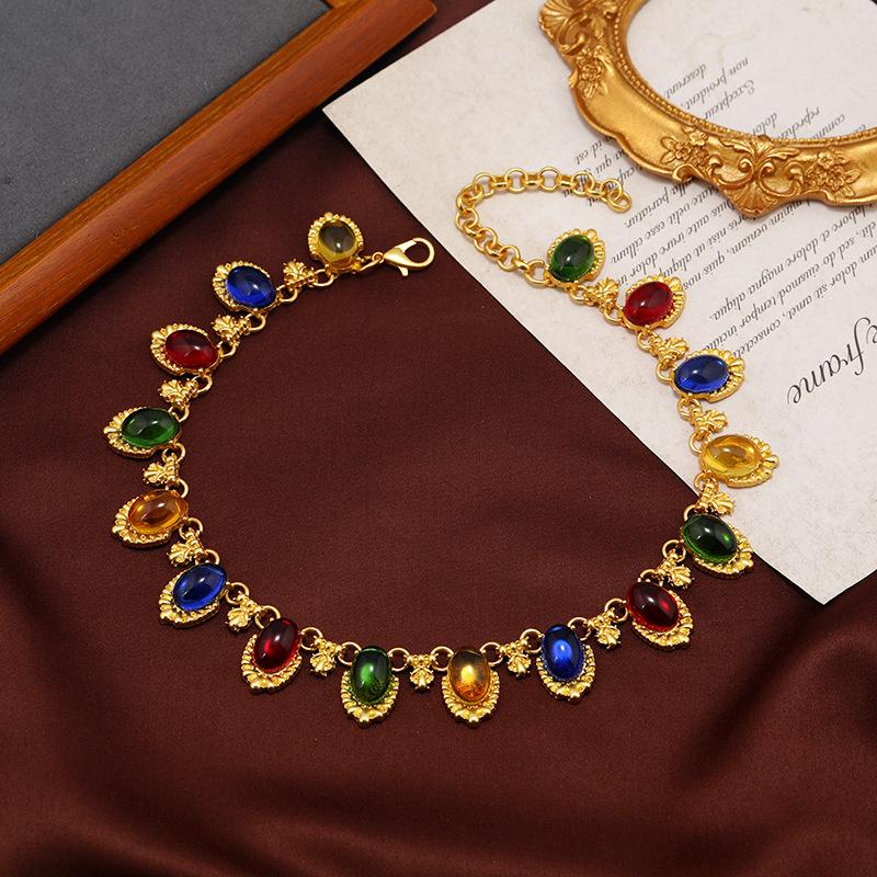 Medieval Vintage Retro Glazed Necklace Color Niche Design High Sense Female Court Temperament Collarbone Chain
