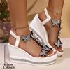 Mode Damen High Heels Keilsandalen Luxus Strass Offene Zehen Sandalen Damen Plateau Modische Schmetterlingsdekoration Sommerschuhe