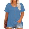 Plus Size Women's Fashion Casual Vintage Soild O-Neck Short Sleeve Button T-Shirt Top