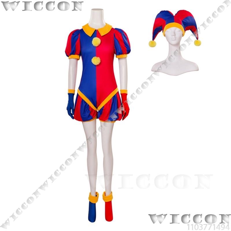 Circus Clown Cosplay Kleding pruik Halloween Carnaval Eng Pommni Feestmuts Cartoon Compleet Comic Con Unisex Outfit Pruik Prop M red