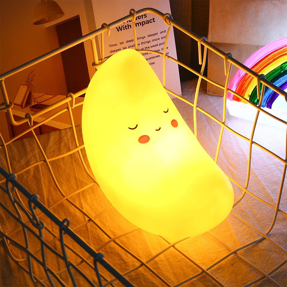 Silicone Yellow Cute Moon Shape LED Night Light Decoration Lamp for Children Room BedroomYellow