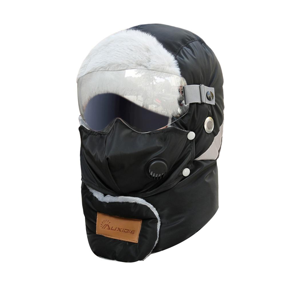 Unisex Bomber Hat Thickened Keep Warm Russian Ushanka Hat Windproof with Goggles Cycling Ear Protection Hat for Outdoor Sports