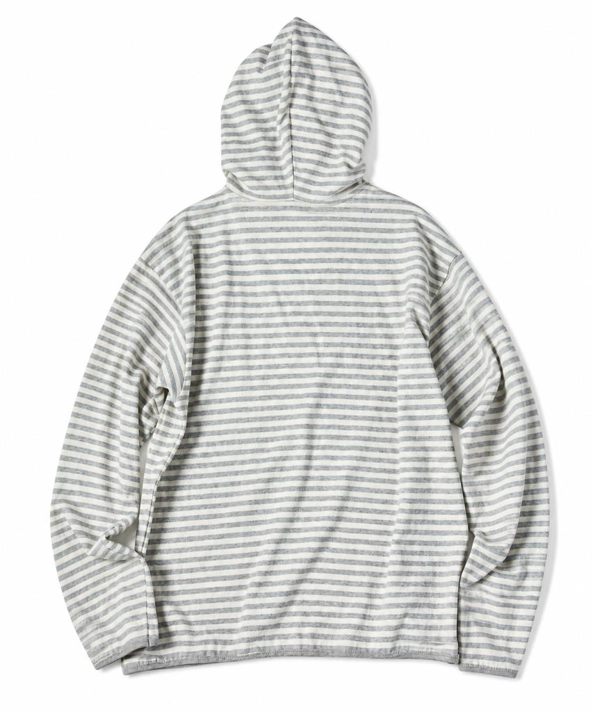 Unicorn Small Stripe Henley Neck Hoodie Melange White