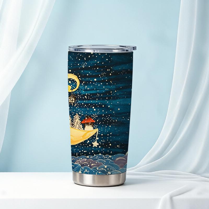 Car Tumbler 591ml Moon Winter Cabin Element Straw Cup 20oz Car Straw Cup Tumbler With Lid Metal Drink Mug Gift Cup