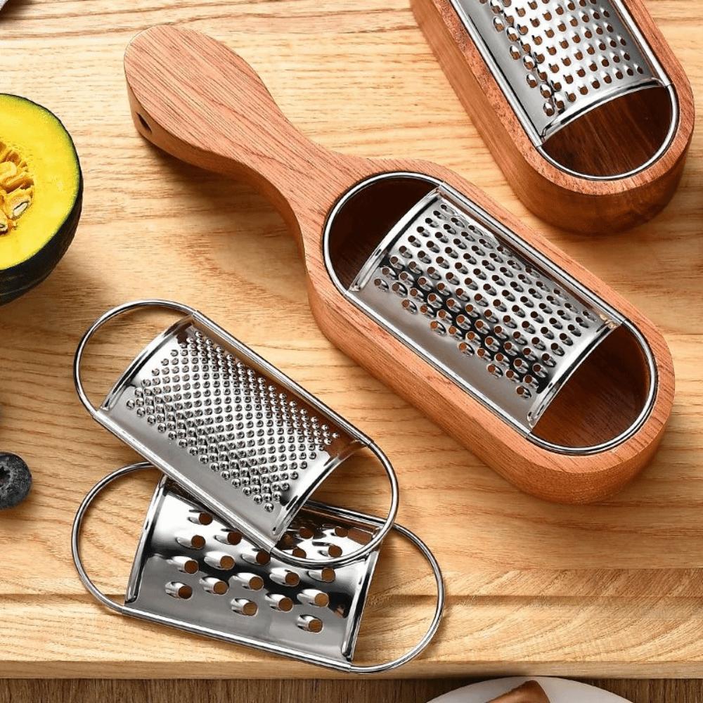 Silver Brown Cheese Shredder Stainless Steel Wood Grater Box Practical Cheese Grater Kitchen