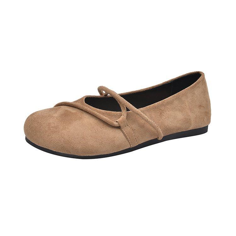 [Youshilai] Round head retro soft-soled single shoes for women in the spring of 2025, the new shallow mouth flat bottom lazy person pedal