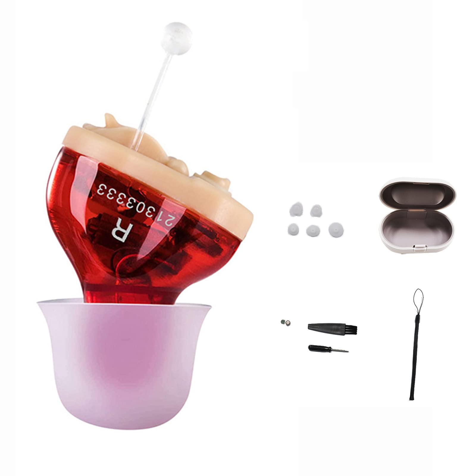 

Внутриканальный слуховой аппарат CIC, Маленький, Регулировка громкости, Шумоподавление, Работает от батареек, В комплекте ушные вкладыши, Руководство пользователя (Красный, Правое Ухо)