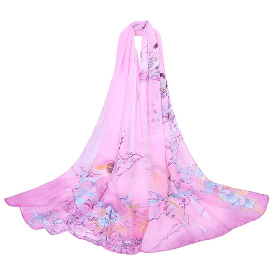 Lenço de Pescoço de Chiffon Fino Macio com Estampa Floral da Moda Mulheres Viagem Praia Xale