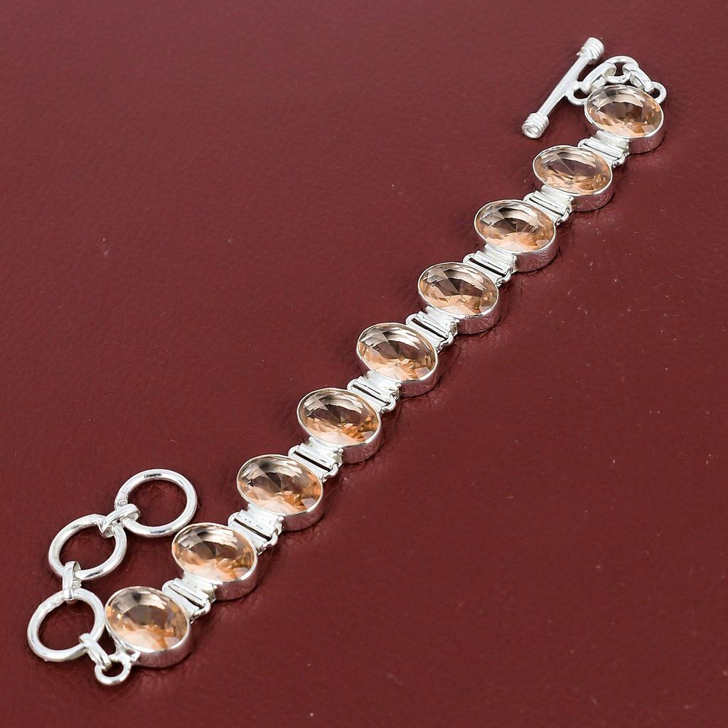 Faceted Morganite Bracelet 925 Sterling Silver Bracelet Adjustable Chain Bracelet Handmade Bracelet Natural Gemstone Jewelry Gift For Mother