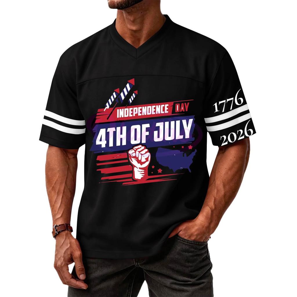 Men's Casual V Neck Short Sleeve Athletic Shirt Independence Day Graphic Print 4th of July Sports Tee Top Lightweight Breathable