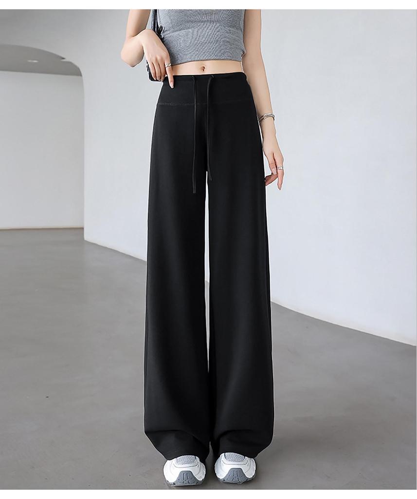 Women's Ice Silk High-Waisted Wide-Leg Pants - Summer 2026, Lightweight, Draped, Loose Fit for Shorter Figures