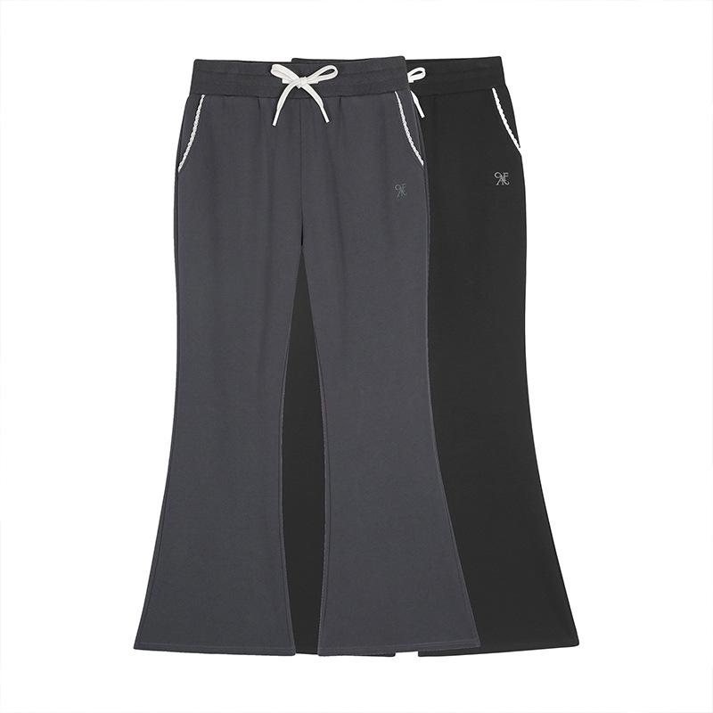 Korean Bow Print Flared Sweatpants - Plus Size Slim Fit Women's Casual Pants for Spring