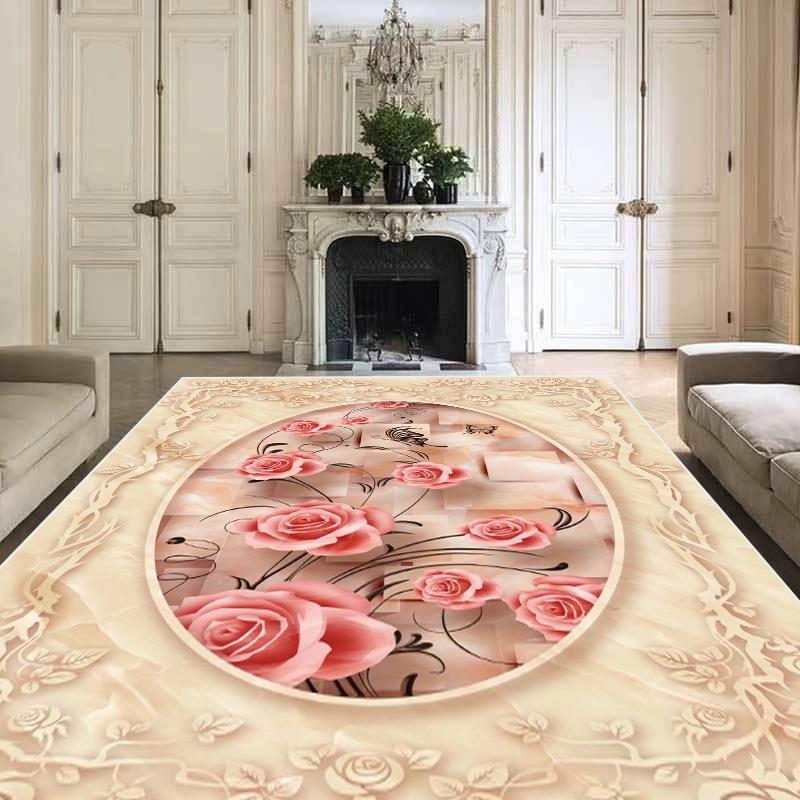 Gorgeous Pink Rose Carpets Living Room Household Decoration Sofa Table Area Washable Anti-slip Soft Floor Mat Bedroom Decor Rugs