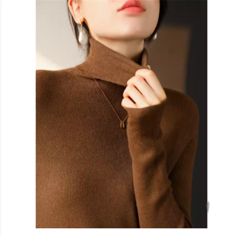 

Вязаный свитер водолазка осень и зима новый облегающий внутренний с длинным рукавом вязаный свитер-основа свитер с воротником-стойкой женский белый average size темно-коричневого