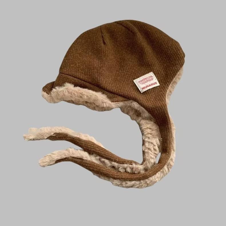 

Fleece ear protectors Children s autumn and winter cycling warm cap Fashion cold-proof flying hat Adult average size