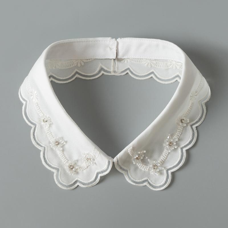 Lace Fake Collar Shirt Women White Black Lapel False Collars Woman Beading Removable Detachable Collar Neckline Faux Col