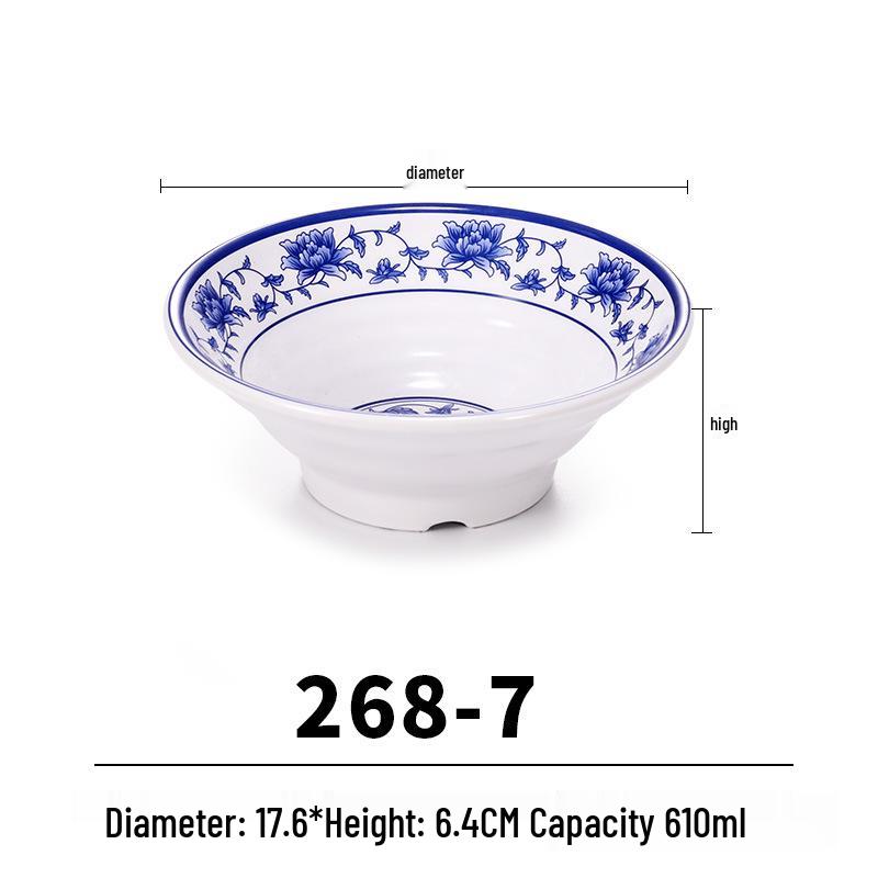 Blue & White Melamine Noodle Bowl: Imitation Porcelain Tableware for Ramen, Soup, Wonton, or Beef Noodles in Noodle Shops