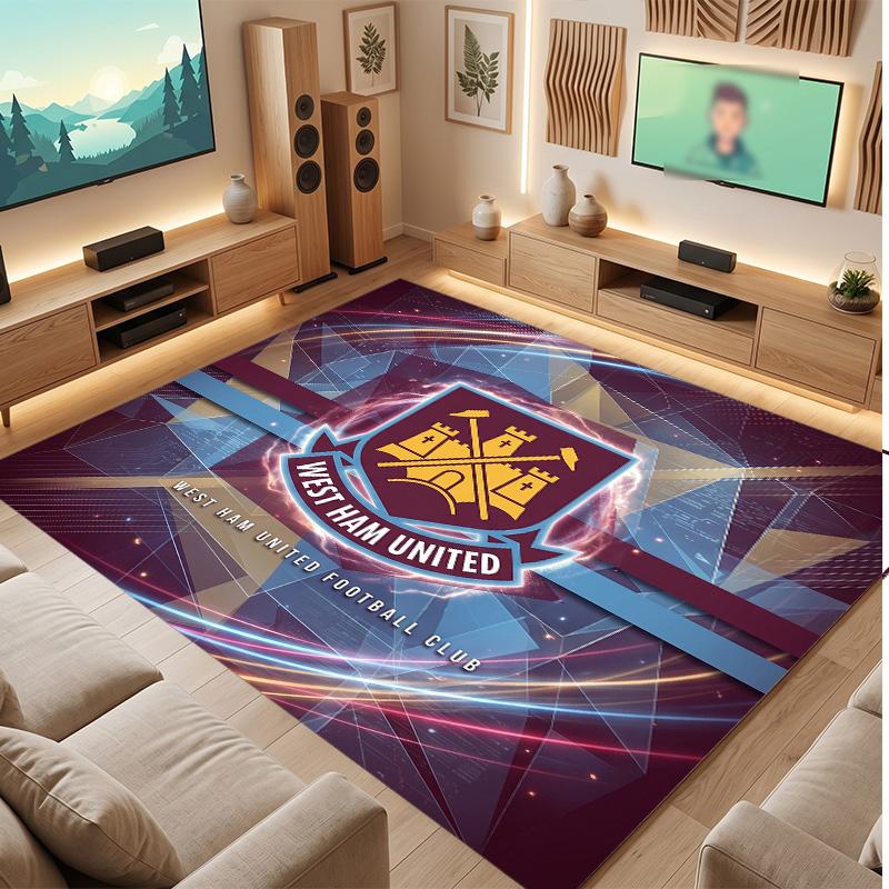 West Ham United Football Print Crystal Velvet Rug, Comfortable Water Absorbent Non Slip Indoor Floor Carpet