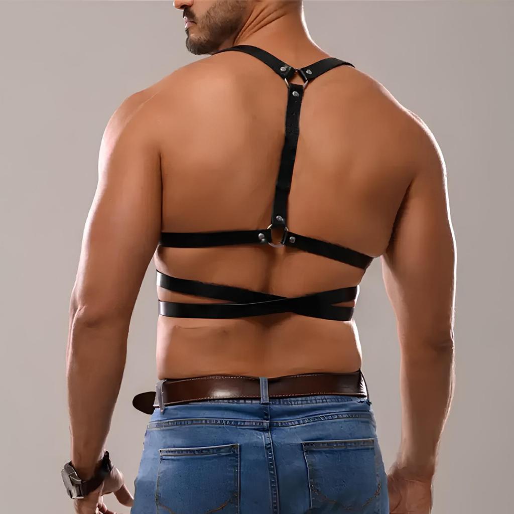 Men's Black Faux Leather Body Chest Harness Adjustable Strap - Fashion Clubwear Accessory, Rave Outfit for Parties