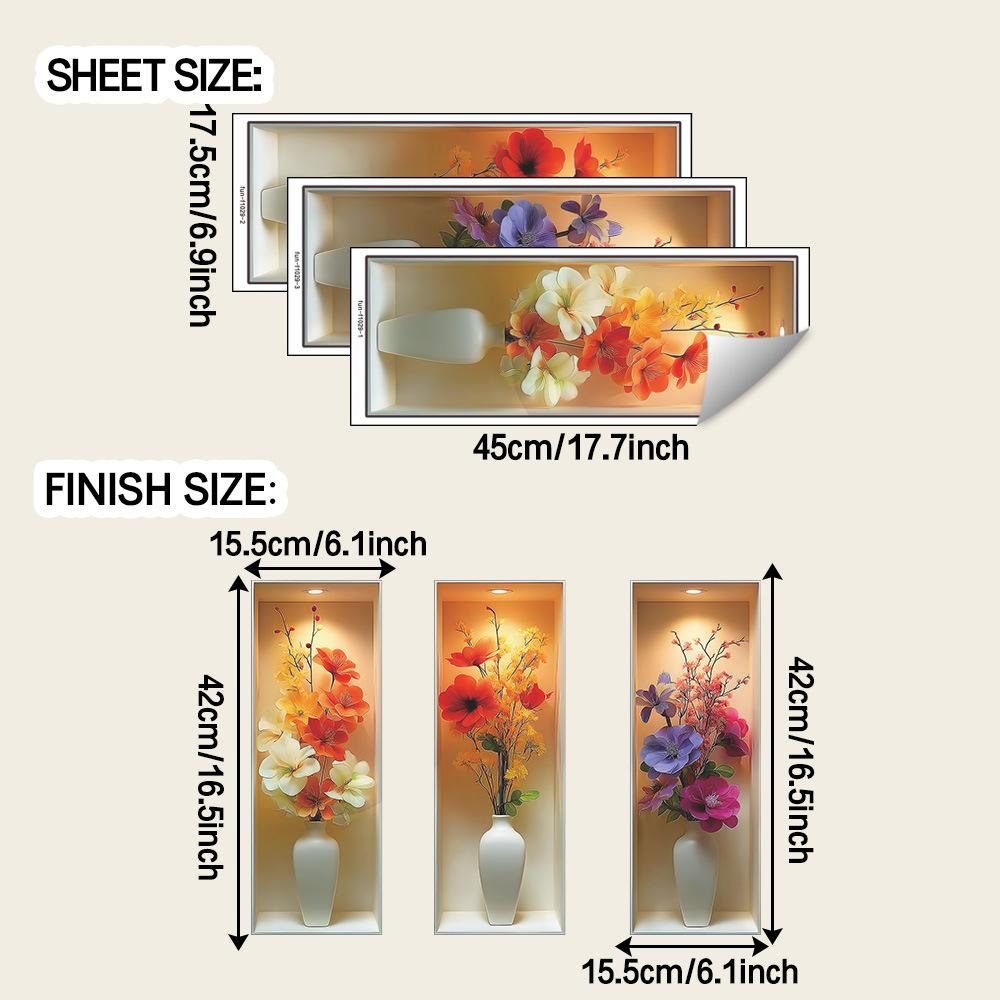

Artificial Flower Potted Plant Triptyl Stickers for Beautifying The Living Room and Dining Room Walls