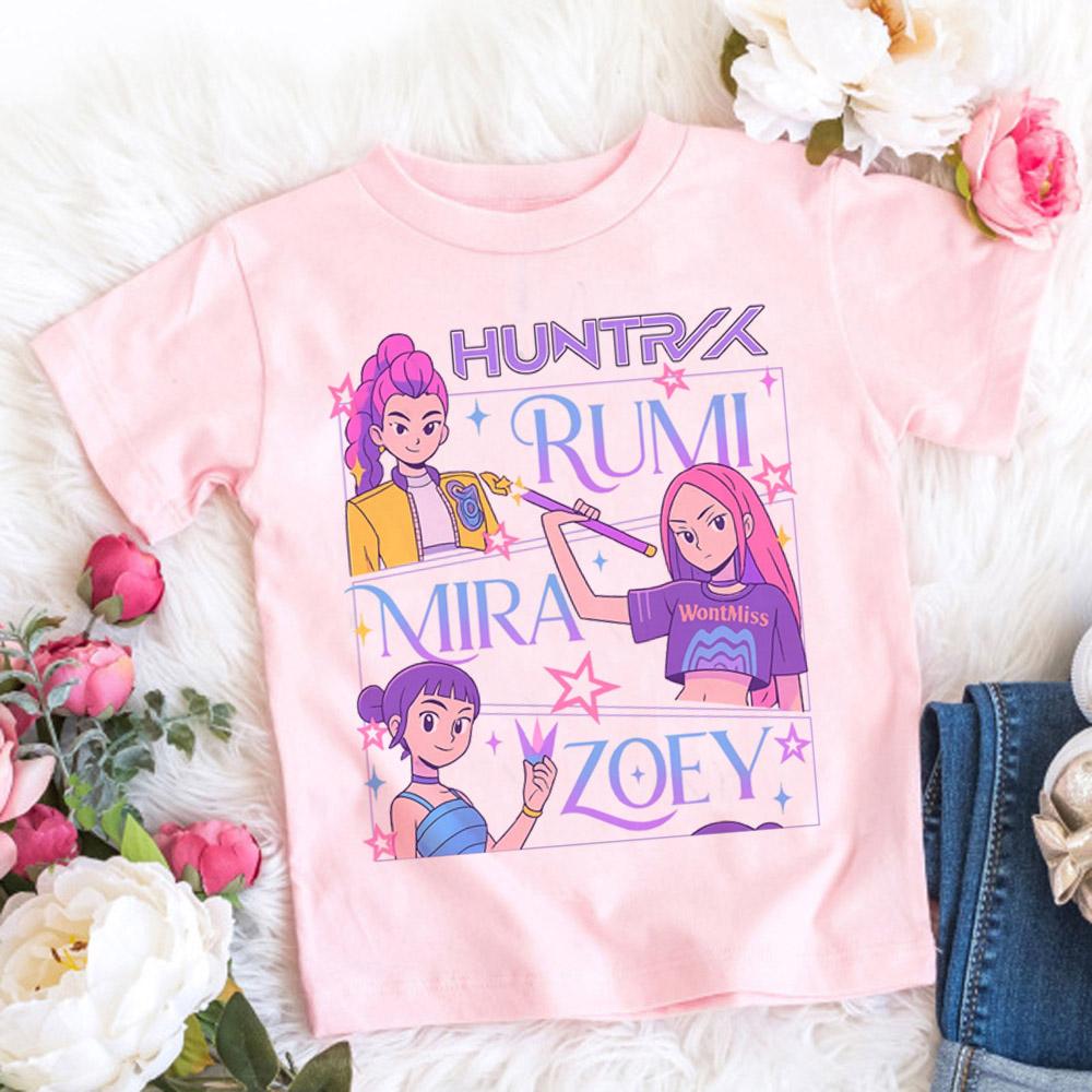 2025 Summer Kpop Demon Hunters T Shirt Kids Cartoon Anime Meme Print Clothes Round Neck Basic Grils Tops Casual Shirts Gift