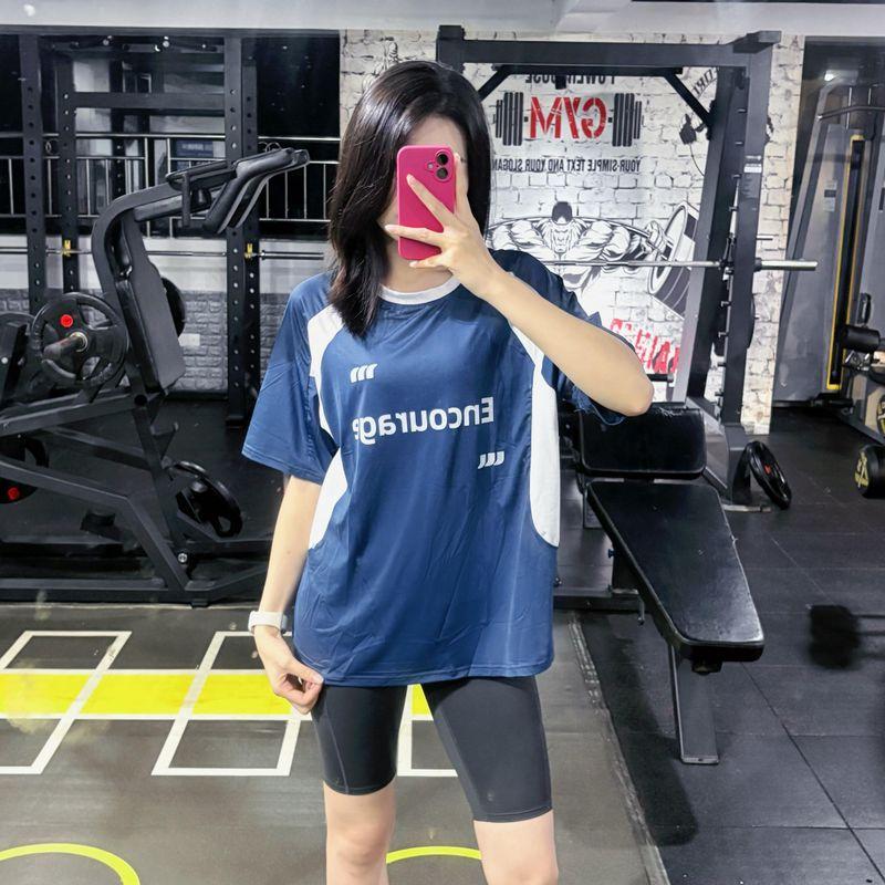 

Professional Morning Running Sports Suit Women s Summer Thin Quick Drying Clothes Gym Yoga Clothes Short Sleeve Short Belt Pocket Navy Blue T-Shirt XL