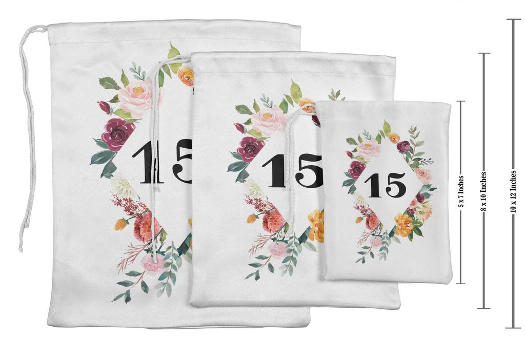 Darling Souvenir Purple Floral Quinceanera Party Supplies Drawstring Pouches Favor Bags 15