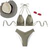 Women's Swimsuit Solid Color Sexy Triangle Bag Halter Neck Exposed Back Tie High Waist Bikini Beachwear Bathing Suits 7 Colors