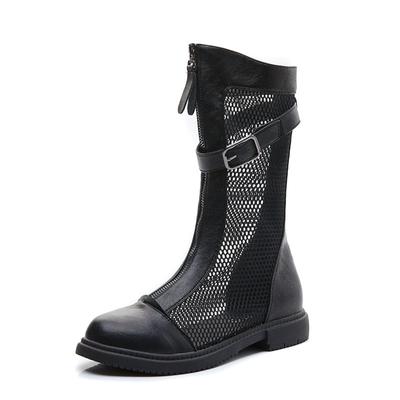 Fashion Summer Women's Shoes Leather Flat Boots Children Hollow Mesh Breathable Thin High Mesh Boots Sandals