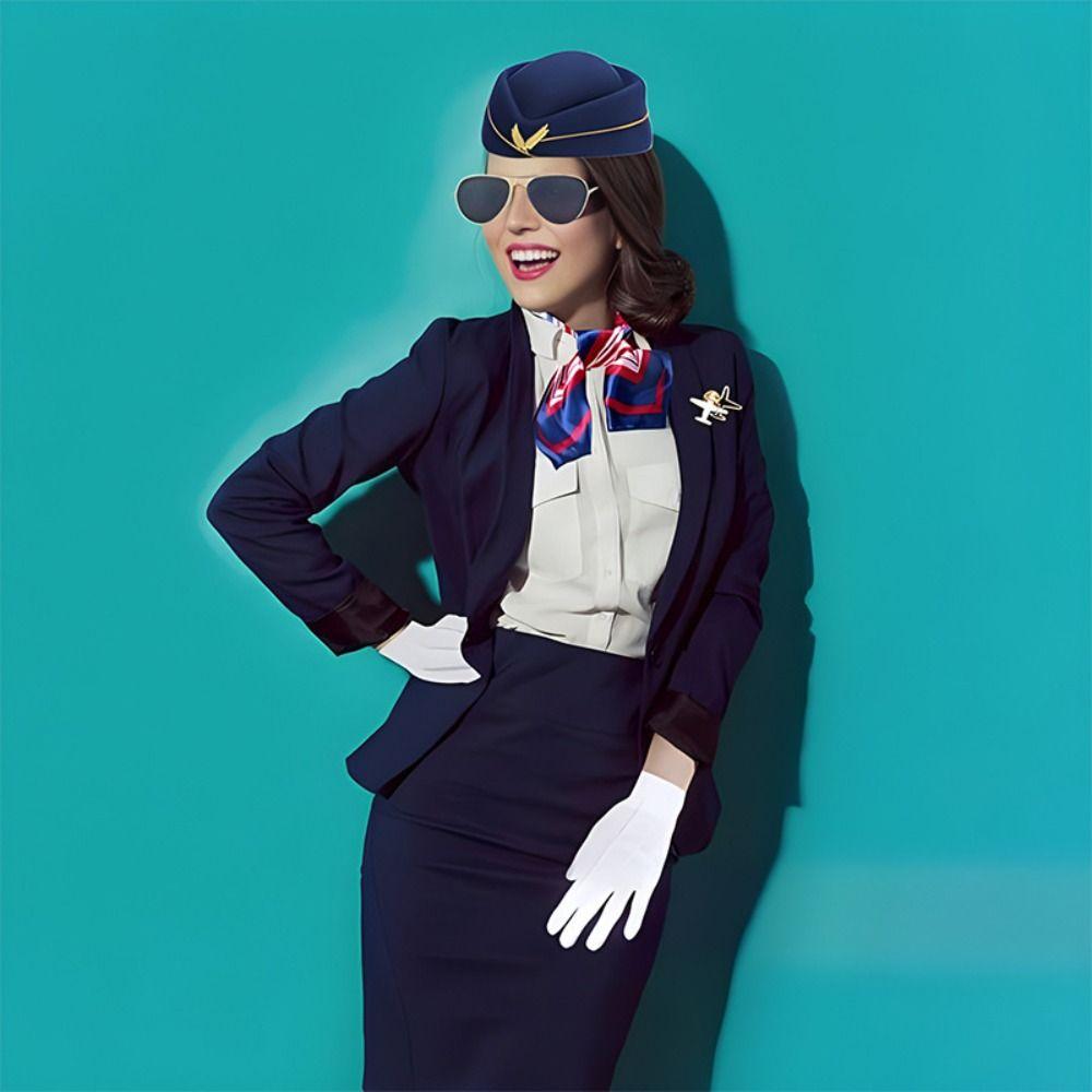 Gloves Scarf Women's Stewardess Costume Dress Up Flight Attendant Hat Stage Performance