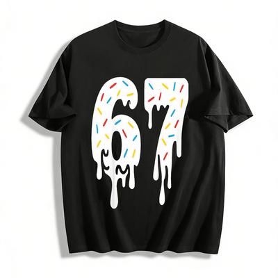 Fun Frosting Drip Number 67 Print Casual Short Sleeve Pure Cotton T-shirt