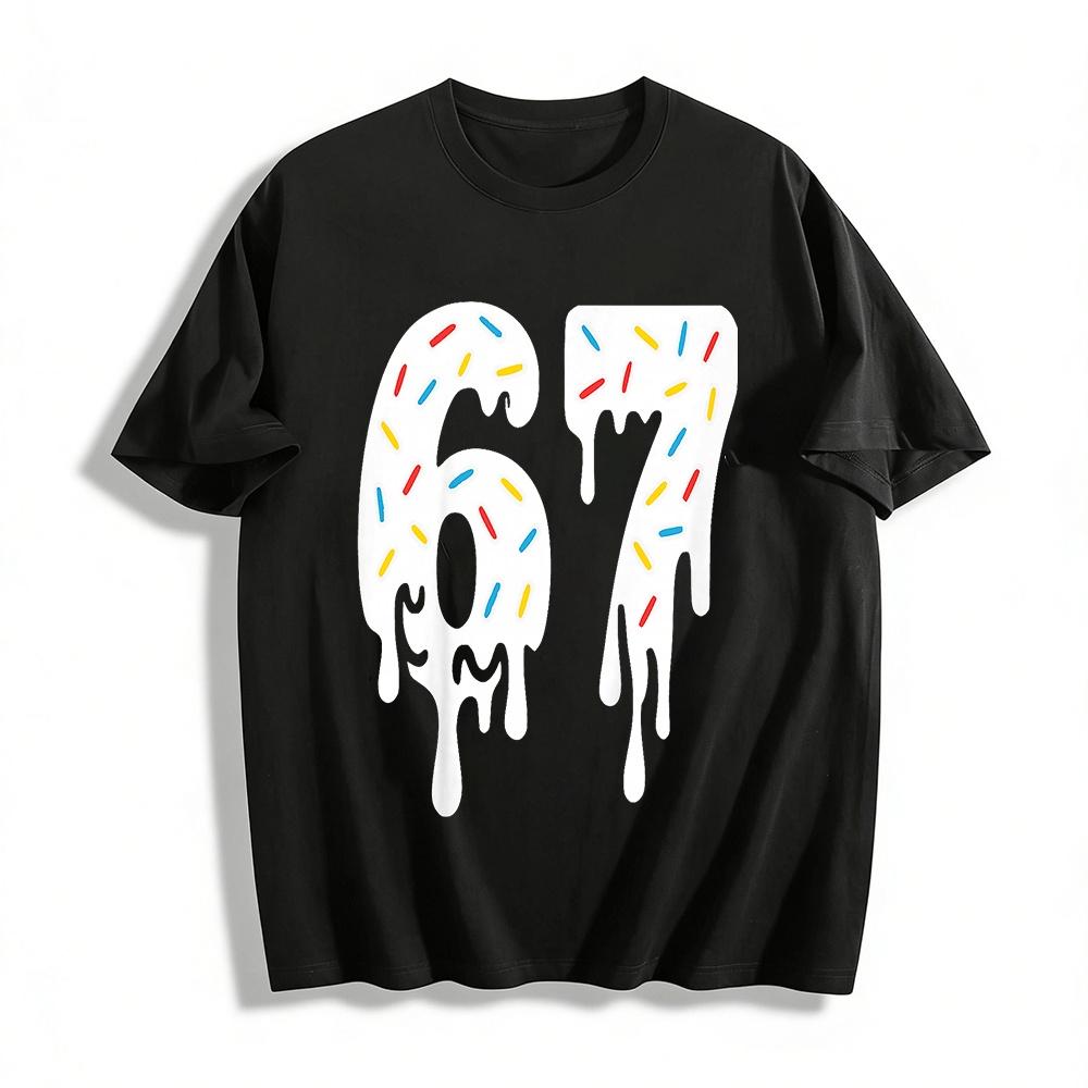 Fun Frosting Drip Number 67 Print Casual Short Sleeve Pure cotton T-shirt XXS