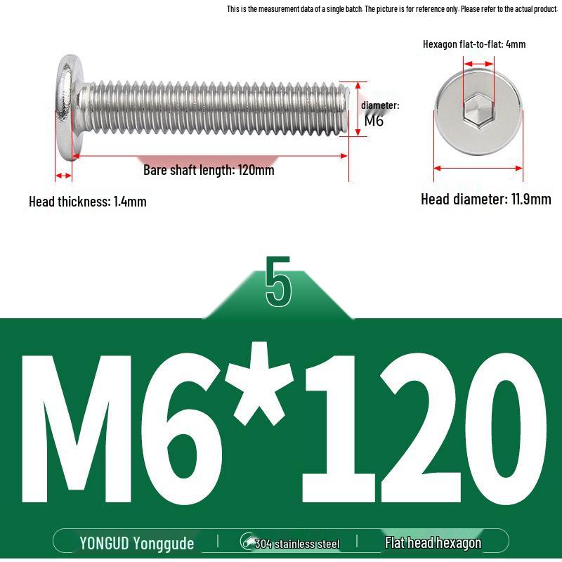 304 Stainless Steel Ultra-Thin Flat Head Hex Socket Bolt, M2-M12