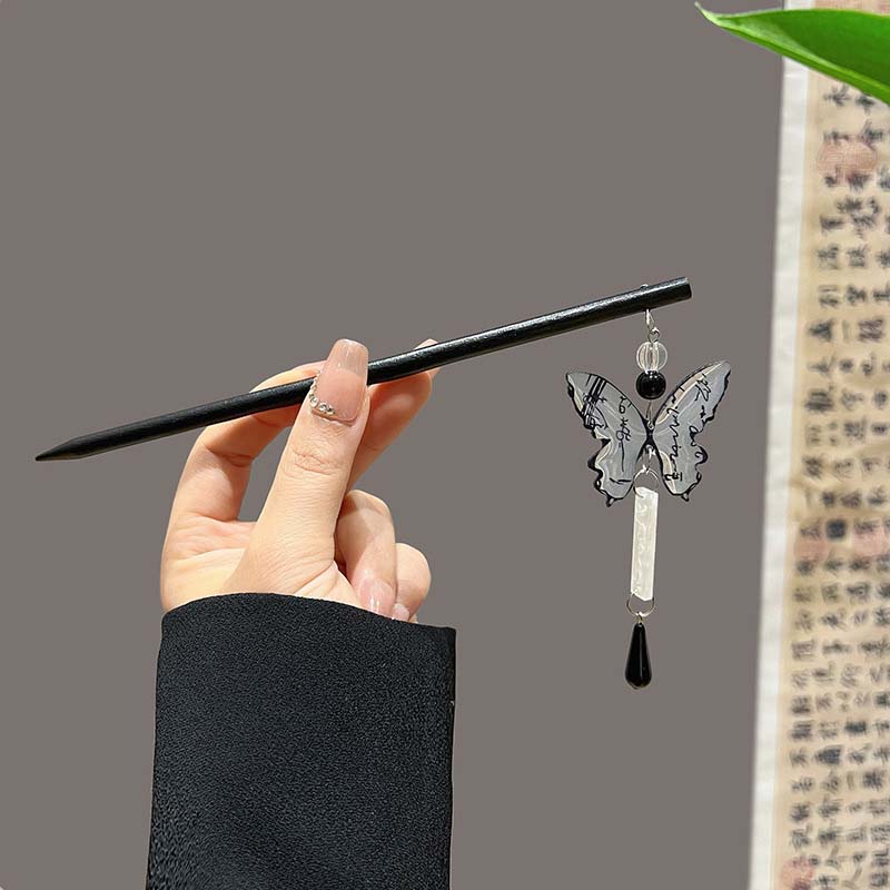 Chinese Style Butterfly Tassel Hair Clips Pins For Women Vintage Wood Chopstick Shaped Hairpin Hair Stick Hair Accessories