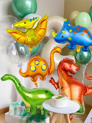 5pcs Dinosaur Foil Balloons, Jurassic Velociraptor Giraffe Animal Theme Birthday Anniversary Party Decoration