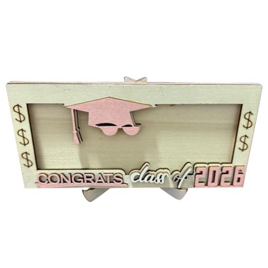 Graduation Money Holder, Class of 2026 Grad Card Gift Box, Wooden Cash Money Envelope Holder for High School College Graduates