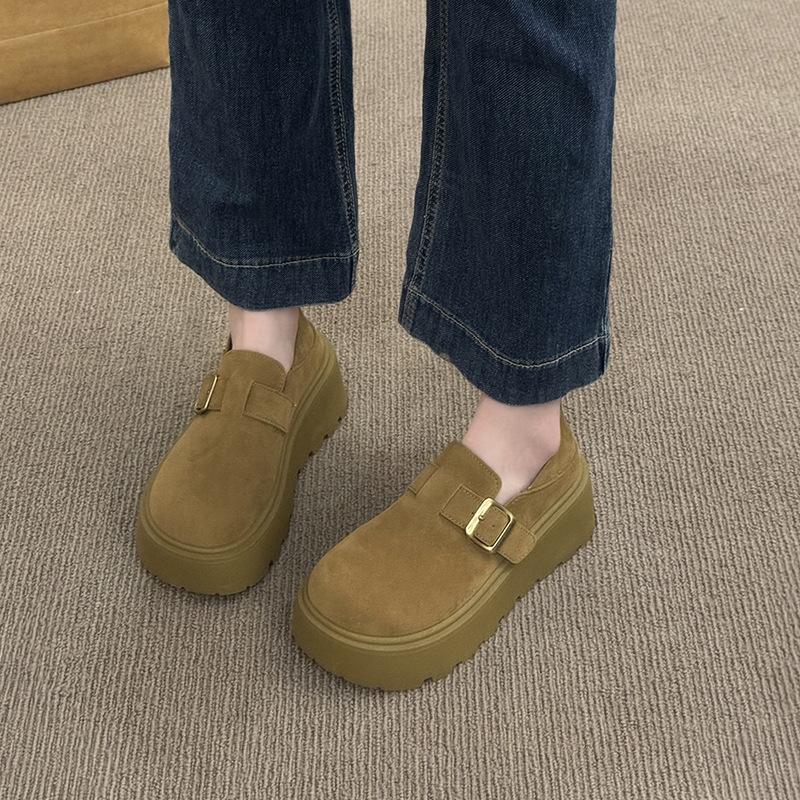 Thick-soled Retro Women's Shoes Spring New Single Women's Shoes Outer Wear Buckle Bag Head Casual Shoes