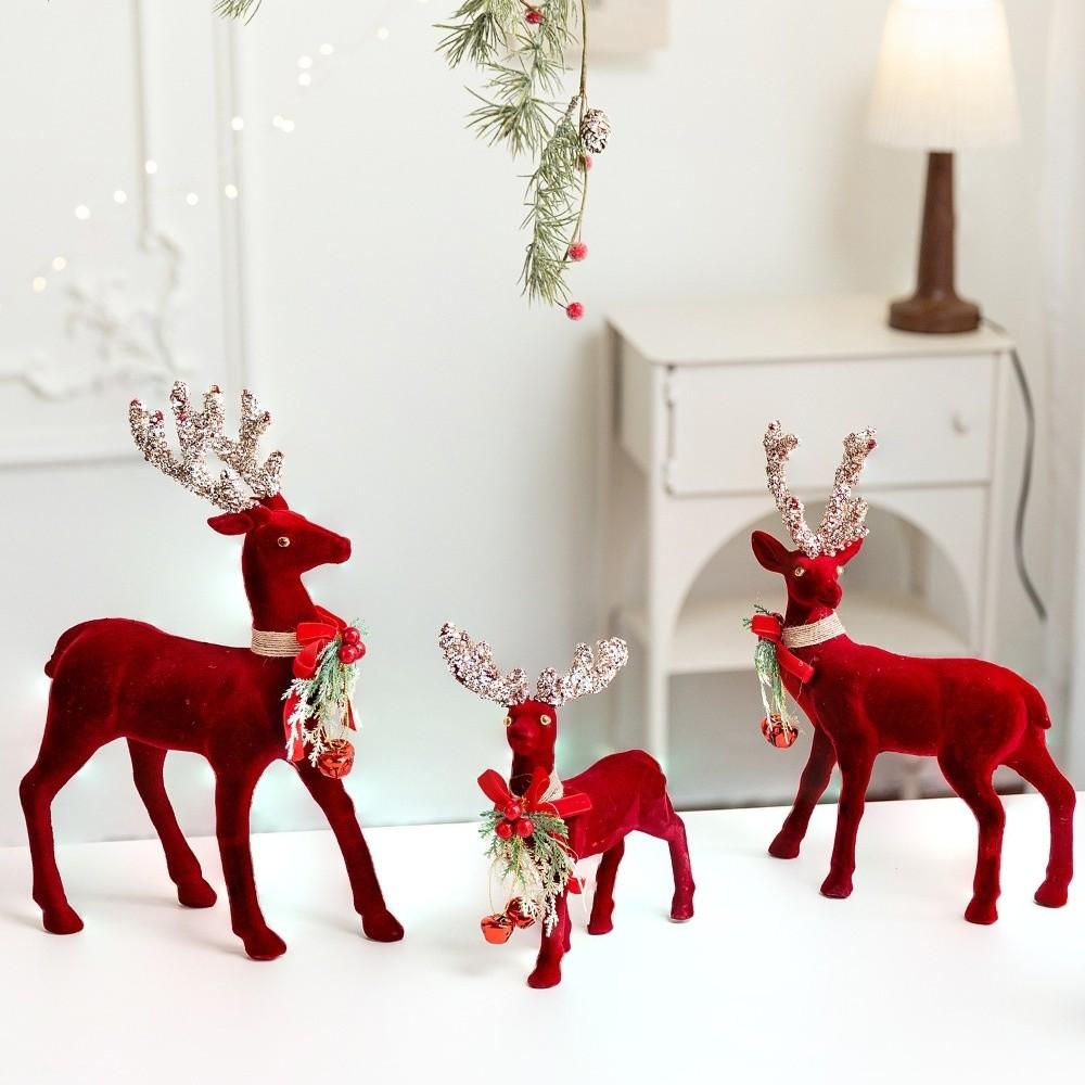 Glänzende Geweihe Weihnachts-Elch-Figur Beflockte Textur Glitzer-Schleife Hirsch Geschenk