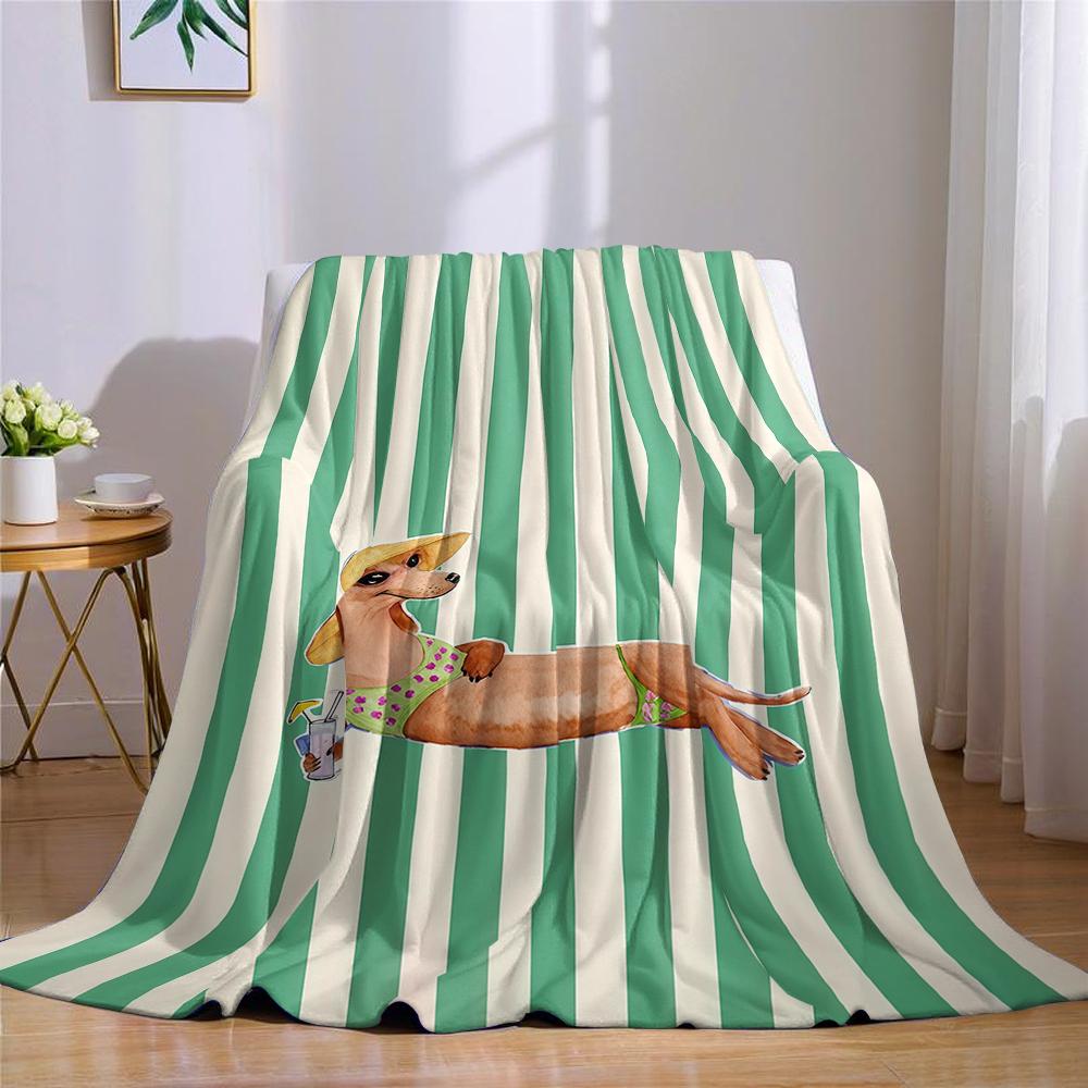 Vacation Dachshund Print Flannel Blanket Warm Soft Halloween Christmas Couch Warm Cozy Decorative Decor Gift for All Season
