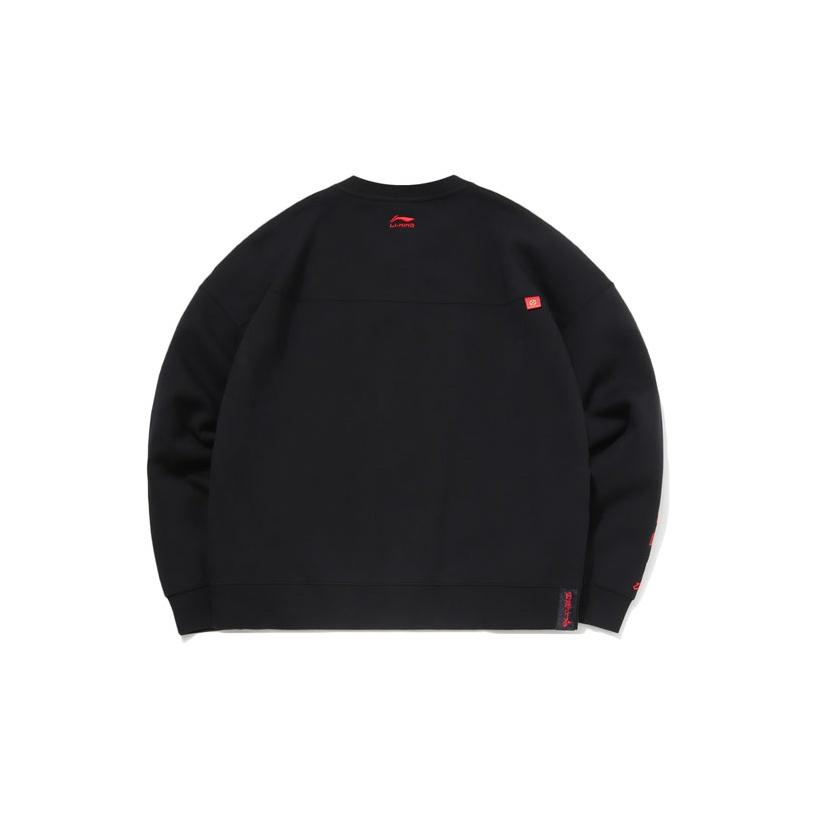 Li Ning Sports Fashion Series Daily Progress Print Loose Round Neck Pullover Sweatshirt Women Sweatshirt Black AWDR018-3