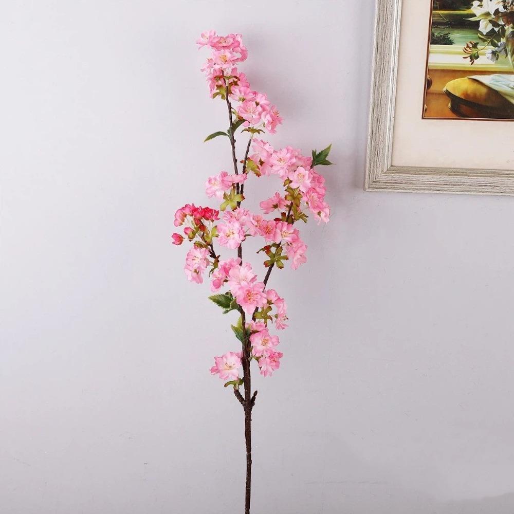 Long Artificial Cherry Blossom with Leaves Fake Flower Silk Cherry Blossoms Branch  Home Decoration