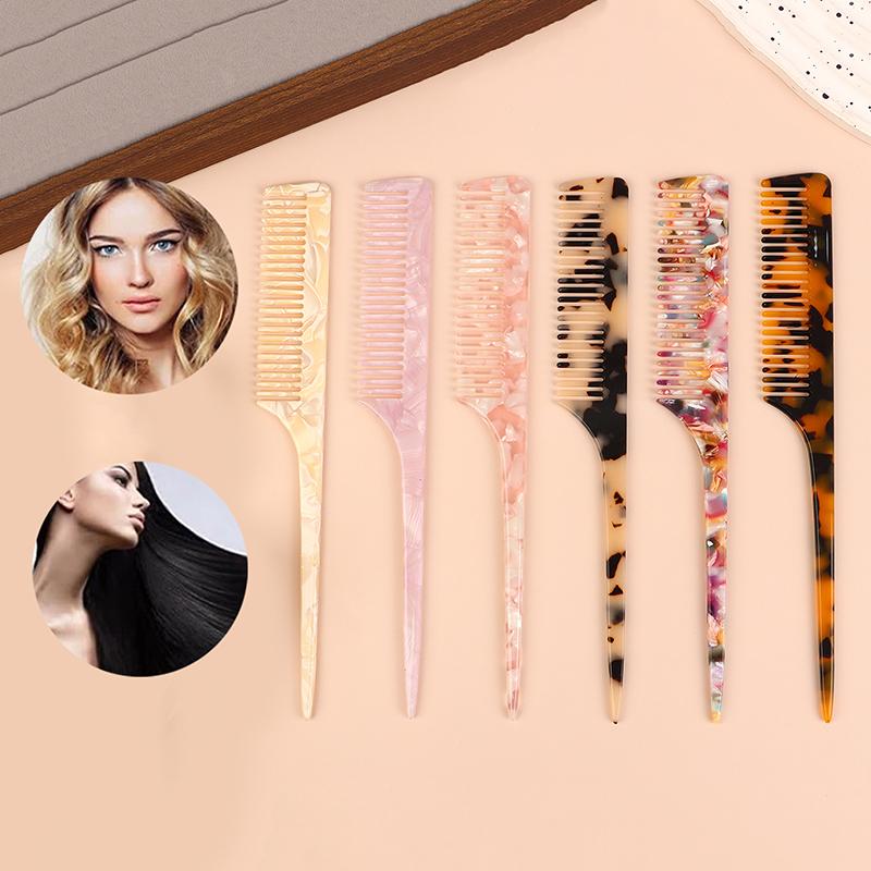 High Quality Acetate Korean Style Simple Marble Texture Long Handle Pointed Tail Comb Anti-Static Hairdressing Comb