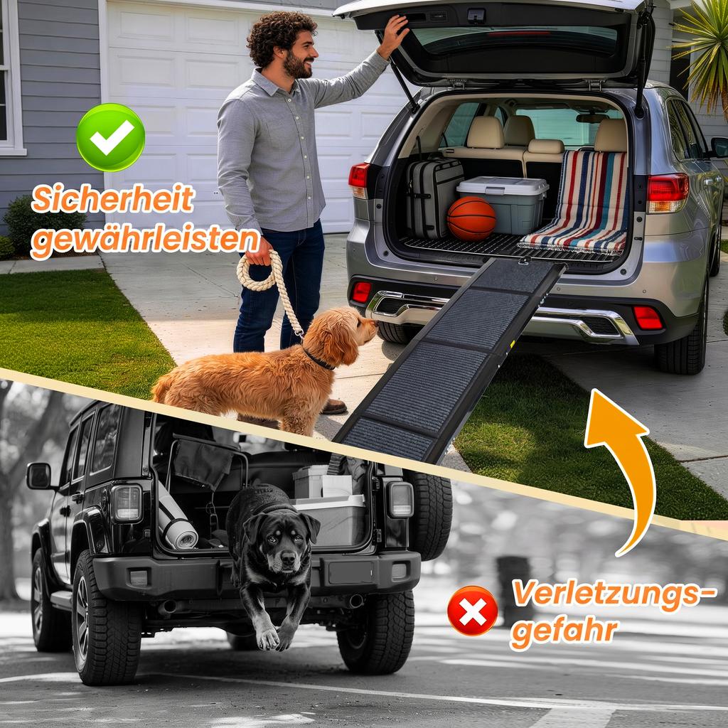 Rampa Pieghevole per Cani per Auto, Lunga 160cm Rampa Portatile per Cani di Taglia Grande con Superficie Tappeto Antiscivolo, Supporta fino a 110kg