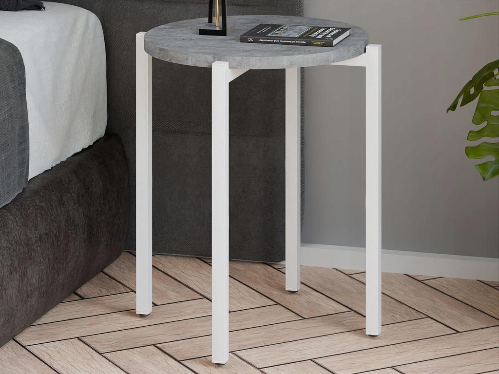 Stolik Nocny Okrągły Loft 35X35X46 Cm Metalowy Biały