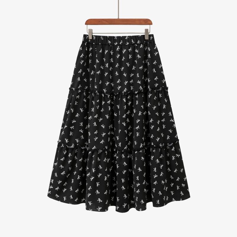 

Женская юбка с цветочным принтом, юбка А-силуэта, юбка средней длины с высокой талией, весна-лето 3XL чёрный