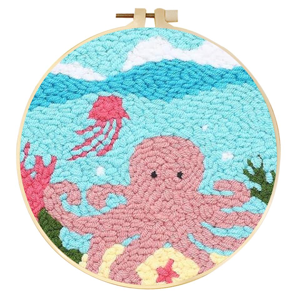 

DIY Punch Needle Kits for Beginners Cartoon Dolphin with Hoop Embroidery Punch Needle Starter Craft Set Christmas Gift Decor 20*20cm