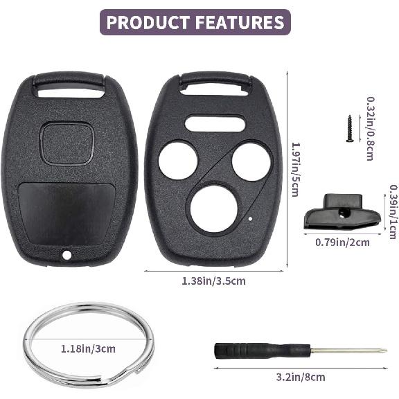 2 Pack Key Fob Shell Replacement for Honda Accord 2003-2012 / Civic EX 2006-2013 / Pilot 2009-2015 / CR-V 2005-2006 4 Button Car Keyless Entry Remote