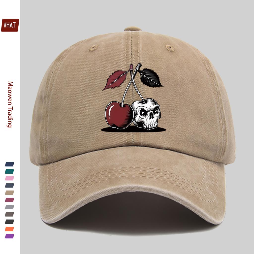 Pc Cherry And Skull Print Baseball Cap with Skull Head Pattern And Cherry Design Sun Hat MultiColor Optional Party Decor Hat